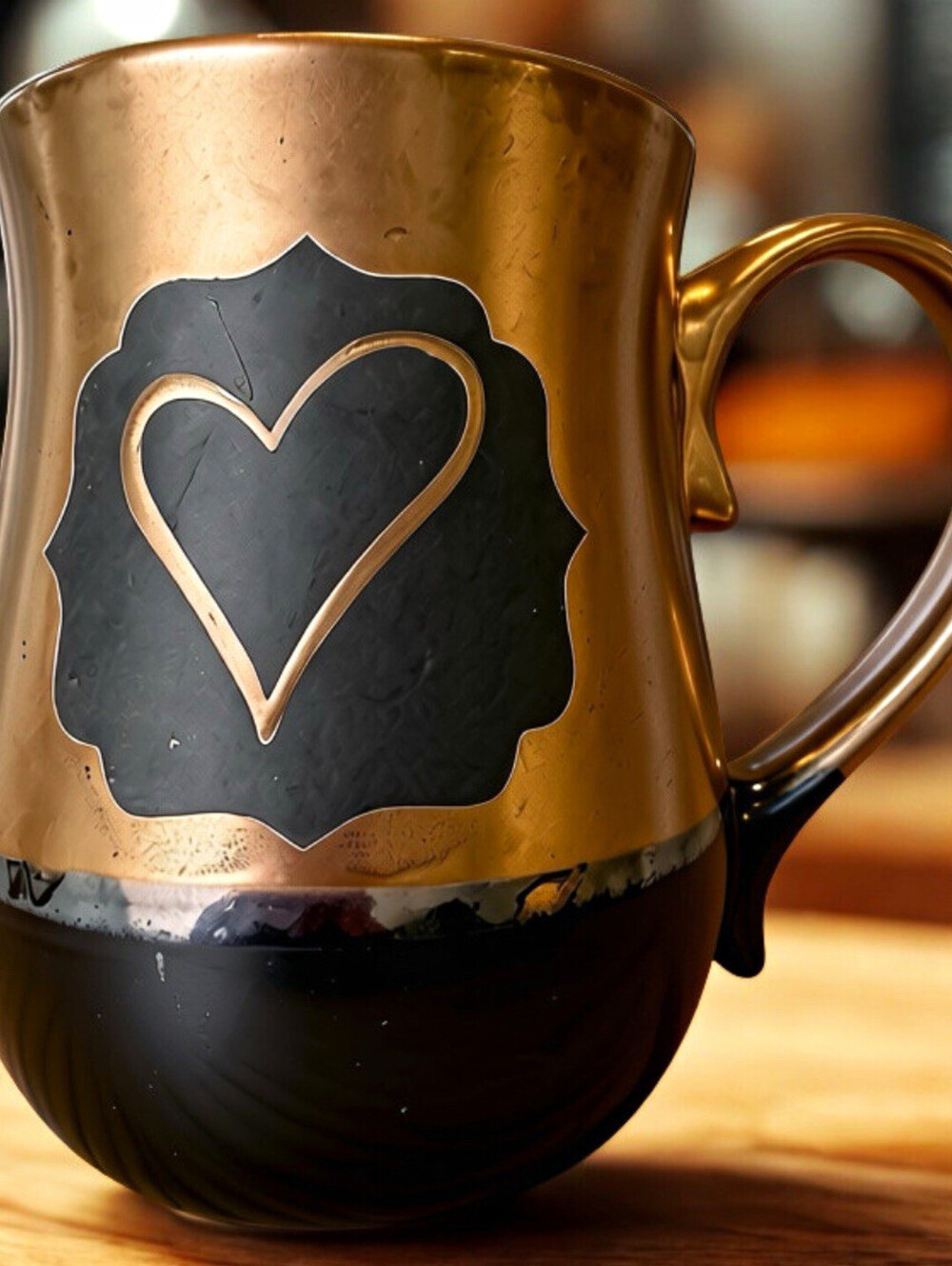 Potter's Corner Ceramic Heart Mug Bronze & Black 14 fl oz Art Pottery